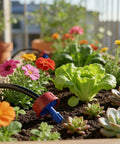 50 Pack 0.5 GPH Pressure Compensating Drippers For Garden Irrigation System watering a variety of plants in a planter