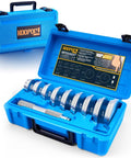 Pro Grade 10 Piece Wheel Bearing Press Kit With Seal Driver And Universal Adapters in open blue case showing nine adapters