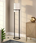62 Inch Tall Floor Lamp With Blackened Bronze Finish And French Drum Linen Shade For Elegant Living Room Lighting LED Compatible Bulb Sold Separately Or LED Bulbs Optional