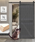 Deep Gray MDF Barn Door With British Brace Knotty Style, 48 By 84 Inches, shown in a modern interior with sliding hardware kit.