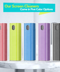 2 Pcs All In One Fingerprint Proof Screen Cleaner 3 In 1 Touchscreen Mist Spray Wipe Kit in five colors on table