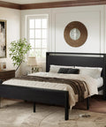Built Like A Tank Queen Size Bed Frame Featuring Heavy Duty Steel Slats Black Oak Rustic Headboard Footboard 800 Pound Capacity Zero Squeak Platform Base in bright bedroom setting.
