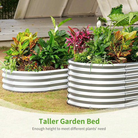 Galvanized Raised Garden Bed With 8x4x2 Ft Size, Outdoor Oval Metal Planter Box For Vegetables, Fruits, And Flowers, Durable Thickened Steel Construction, Weather Resistant Garden Bed In Silver with various plants