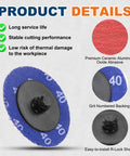 Professional 2 Inch Ceramic Sanding Discs 25 Pack 40 Grit Coarse Abrasive Wheels For Die Grinders showing grit numbered backing and R-Lock shank.