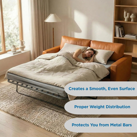 Heavy Duty Reinforced Plywood Support Board For Queen Sleeper Sofa shields against digging steel bars, creating a smooth sleep surface.