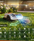 Wireless Robot Lawn Mower For Medium To Large Yards Up To 0.75 Acre With Smart App Control navigating around a hedgehog