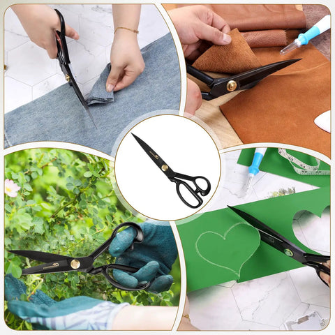 Heavy Duty 10 Inch Fabric Scissors Set With SK5 High Carbon Steel Do It All Pro Grade Shears And Built-In Measuring Tape For Sewing, Quilting, And DIY Crafts Includes Tailor Chalk Seam Ripper And Wrench Made In Solingen Germany, cutting denim, leather, and fabric