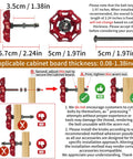 4 Pack Vintage Iron Valve Cabinet Knobs And Pulls With Drill Bit installation guide, showing red industrial style knobs and hardware.