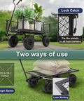 Beefy Heavy Duty Garden Wagon Cart With 880 Lb Capacity And All Terrain Solid Wheels shown with removable sides and handle.