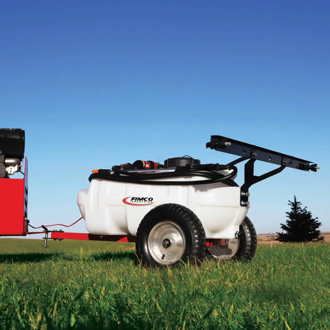 15 Gallon Trailer Sprayer With 2 Nozzle Boom, 1.2 GPM High Flow Pump, 60 PSI, on grass with clear sky