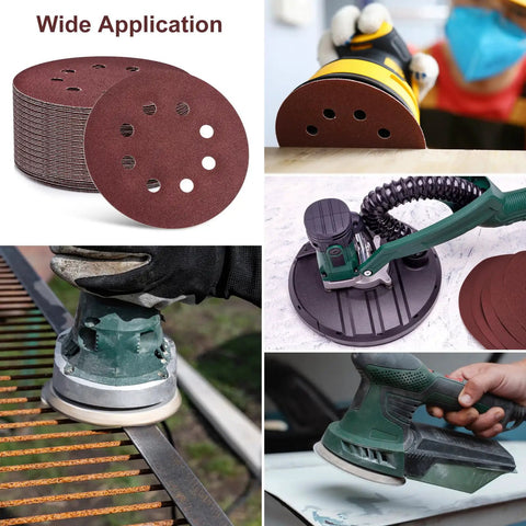 5 Inch Sanding Discs Kit, 50 Piece Multi Grit Sandpaper Set 80 to 800 Grit for Random Orbital and Palm Sander in use on various surfaces