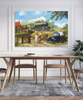 Dope Green Steam Locomotive Poster Canvas Print For Living Room And Bedroom, 12x18 inches, vintage-style train and car scene