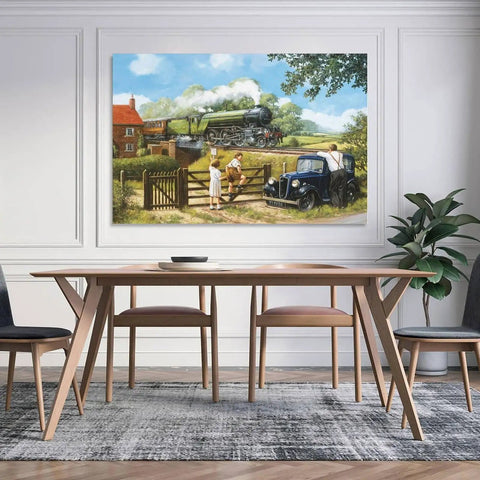 Dope Green Steam Locomotive Poster Canvas Print For Living Room And Bedroom, 12x18 inches, vintage-style train and car scene