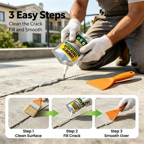 Self Leveling Concrete Crack Filler And Waterproof Sealant Dead Simple Fixin Up Driveway Cracks Masonry Patch Kit used in three steps on driveway.