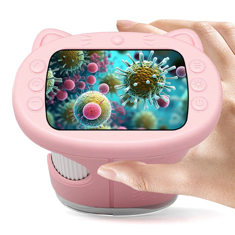 1000X Handheld Digital Microscope for Kids with 2 Inch IPS Screen showing colorful cells, kid friendly STEM toy for ages 5 7 8 12