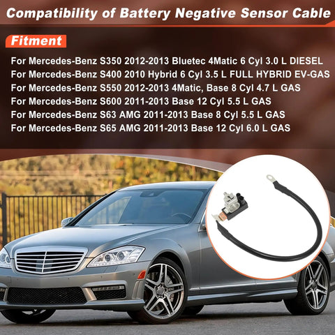 Compatibility chart for Rig Ready Premium Battery Negative Sensor Cable For Mercedes Benz S350 S400 S550 S600 Cars Built For Dead Simple Plug Swap And Verified A2215420718 Match Specs.