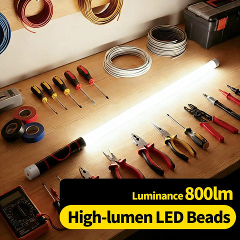Flexible 30 Inch LED Light Stick Rechargeable Bendable Work Light With Three Modes placed on workbench with tools