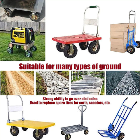 Heavy Duty Silent Swivel Caster Wheels 6 8 10 Inch Elastic Rubber Tires for heavy lifting on carts and generator dollies.