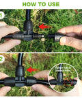 Six Pack Five Sixteenth Inch Drip Irrigation Tee Connectors Barbed Lock Fittings usage demonstration outdoors
