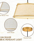 AyshwillDec 10" Modern Gold Linen Pendant Light Dining Room Bulb Included, showing gold metal trim and linen shade fabric.
