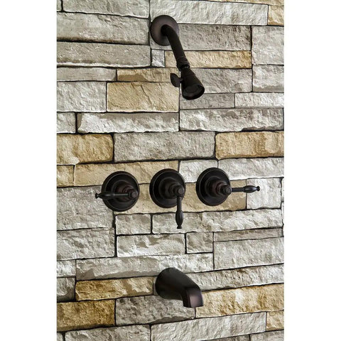 Three Handle Tub And Shower Faucet in Oil Rubbed Bronze, Heavy Duty Brass Construction, Wall Mount Installation