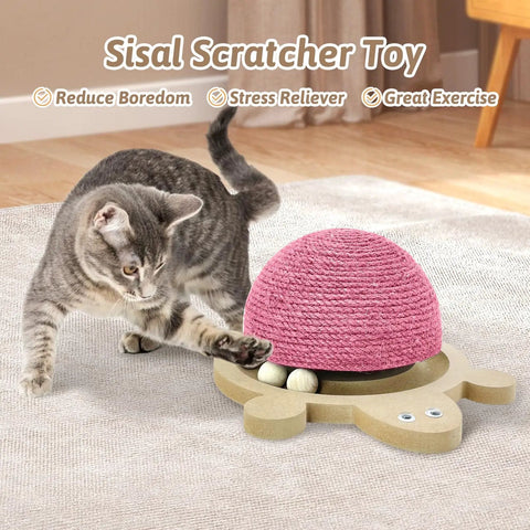 Rock Solid Natural Sisal Cat Scratching Ball With Smooth Spinning Wheel And Durable Wood Base Turtle Shaped Interactive Exercise Toy For Indoor Kittens And Small Pets Claw Guardian