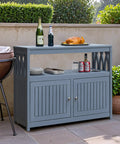 All in One Acacia Wood Outdoor Storage Cabinet With Two Magnetic Doors Weatherproof for Patio Yard and Home Use