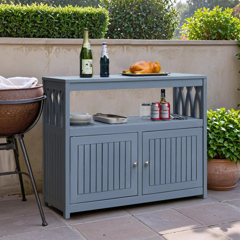 All in One Acacia Wood Outdoor Storage Cabinet With Two Magnetic Doors Weatherproof for Patio Yard and Home Use