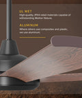 84 Inch Large Room Indoor Ceiling Fan With Sculpted Walnut Blades And Oil Rubbed Bronze Trim showcasing aluminum and UL wet-rated materials.
