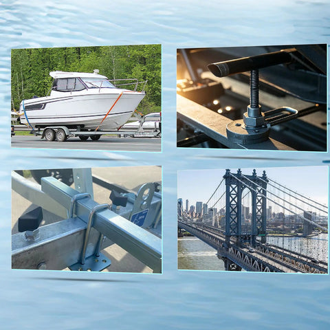 Four Sets Of 304 Stainless Steel Square U Bolts With Nuts And Washers, Half Inch Diameter By Three Inch Wide By Seven And Five Sixteenths Inch Long, Ideal For Boat Trailers And Automobiles Ski Boats on boat trailer.