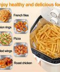 Heavy Duty Aluminum Foil Air Fryer Liners Pack Of 100 Pcs, 6.3 Inch Square, showcasing fries cooking in air fryer