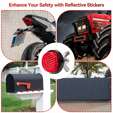 All Purpose License Plate Bolt Kit For Motorcycles And More, 8 Pcs M5 Screws With Red Reflectors, motorcycle and tractor shown