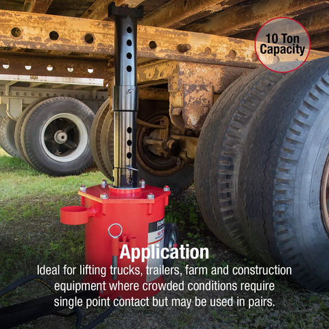 10 Ton Portable Air Lift Jack for Trucks and Trailers Narrow Chassis Design lifting a truck in field