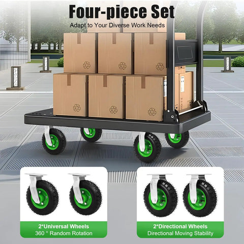 8 Inch Pneumatic Caster Set Two Swivel Two Rigid Heavy Duty Air Tire Wheels For Utility Carts on a cart with boxes.