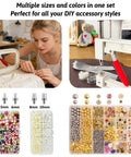 All In One Pearl Setting Kit With 4085 Beads And Nails For DIY Pearl Setting Machine Hand Press Beading Tool displayed with accessories.