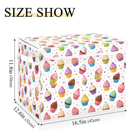 Badass Foldable Storage Bin With Heavy Duty Frame And Padded Handles For Home Organization 300D Oxford Fabric Clothes Cube in cupcake design, 16.5in x 12.6in x 11.8in.
