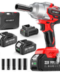 Cordless Impact Wrench 650 Nm High Torque One Half Inch Drive With Two 4.0Ah Batteries, Brushless Electric Impact Gun