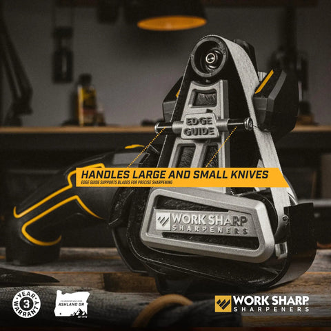 Pro Grade Adjustable Knife Sharpening System For Knives Scissors Serrated Blades And Tools Delivers Boss Level Edges And Consistent Results With Easy To Use Versatile Setup For Home Kitchen Workshop And Outdoor Use on a workbench