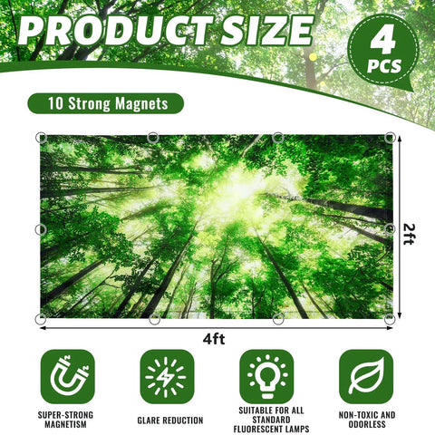Four Pack 4x2 Feet Fluorescent Light Covers with Magnetic Filters for Classrooms, Offices, Homes and Hospitals Forest Green