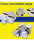 Buttery Smooth Stainless Steel Concealed Pivot Hinge Handles Heavy 70 Kilogram Loads With A Full 180 Degree Swing Perfect For Your Built In Closet Doors And Tough Furniture Jobs. Cross concealed pivot hinge viewed from above with detailed metal plates.