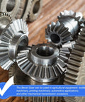 Close-up of Tapered Bevel Gears Set Module 1 Ratio 1:2 with 20T and 40T gears, hardened steel, for 90-degree steering motor applications.