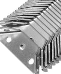 Stacked Three Sided Corner Bracket Set In Stainless Steel With Screws For Wood Furniture And Shelves, showcasing multiple brackets