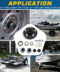 Hella Tough Five By Four Point Five Trailer Hub Kit With EZ Lube Design For Three Thousand Pound Axles featuring detailed application images.