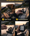 Step-by-step installation of Two Pack Rugged Car LED Light Bar Mounting Brackets for Hood Mounting on off-road vehicle.