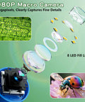 1000X Digital Kids Microscope Kit For Curious Learners With 12 Slides And A 2 Inch Screen Blue Kid Friendly And Super Fun For Exploring Cells Insects Coins And More 100X To 1000X Magnification macro lens diagram with 8 LED fill light