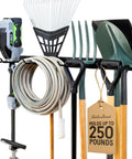 36-Inch Garage Tool Organizer Wall Mount Heavy Duty Steel Rack with Four PVC Coated Hooks 250 Lb Capacity holding garden tools