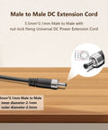 5.5mmx2.1mm male to male DC extension cord with nut-lock, Universal 12V Locking Power Adapter For Cameras And Telescopes