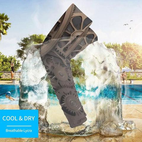 Steampunk Mechanical Gears Arm Sleeves Featuring Anti Slip Grip And Compression Support For Running Cycling And Gym Hustles on ice by pool