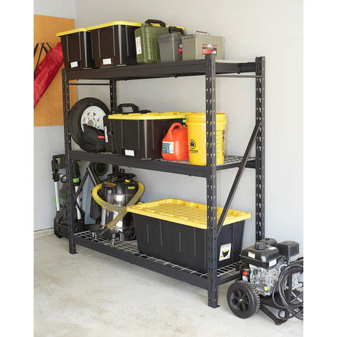 Robust 3 Tier Steel Shelving Rack With 6000 Lb Heavy Duty Capacity For Garage And Warehouse Storage Features 24 Inch Wide Industrial Grade Construction Built Different To Crush Heavy Loads With Ease