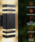 No Fuss Auto On Outdoor Wall Lights 2 Pack Up And Down Porch Lights Modern Exterior Fixtures IP65 Aluminum Housing
